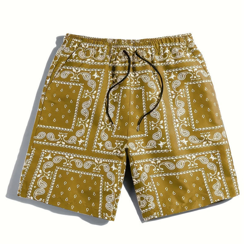 Herrarnas badshorts i andningsbart material med modernt paisleymönster Mirla-Eva Jonsson