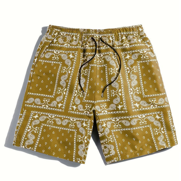 Herrarnas badshorts i andningsbart material med modernt paisleymönster Mirla-Eva Jonsson
