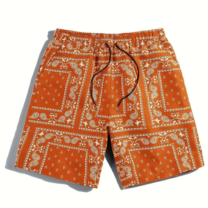 Herrarnas badshorts i andningsbart material med modernt paisleymönster Mirla-Eva Jonsson