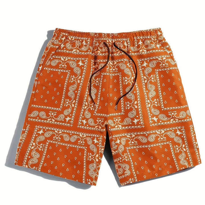 Herrarnas badshorts i andningsbart material med modernt paisleymönster Mirla-Eva Jonsson