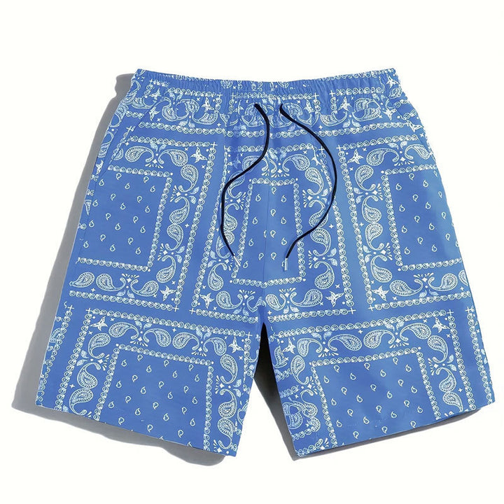 Herrarnas badshorts i andningsbart material med modernt paisleymönster Mirla-Eva Jonsson