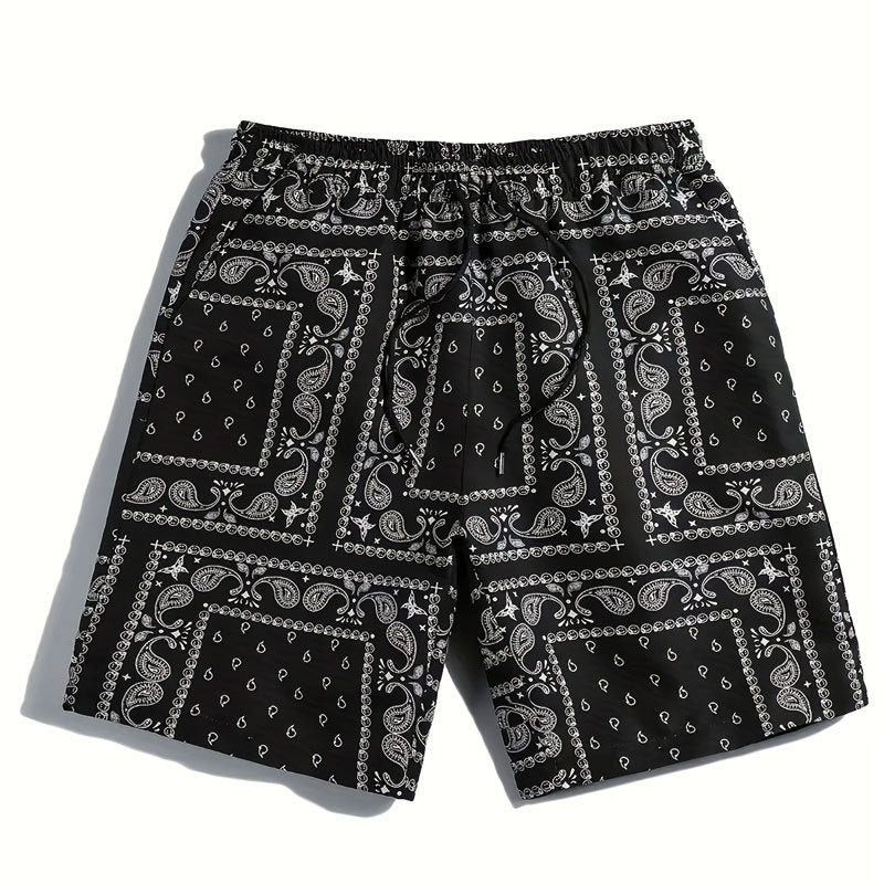 Herrarnas badshorts i andningsbart material med modernt paisleymönster Mirla-Eva Jonsson