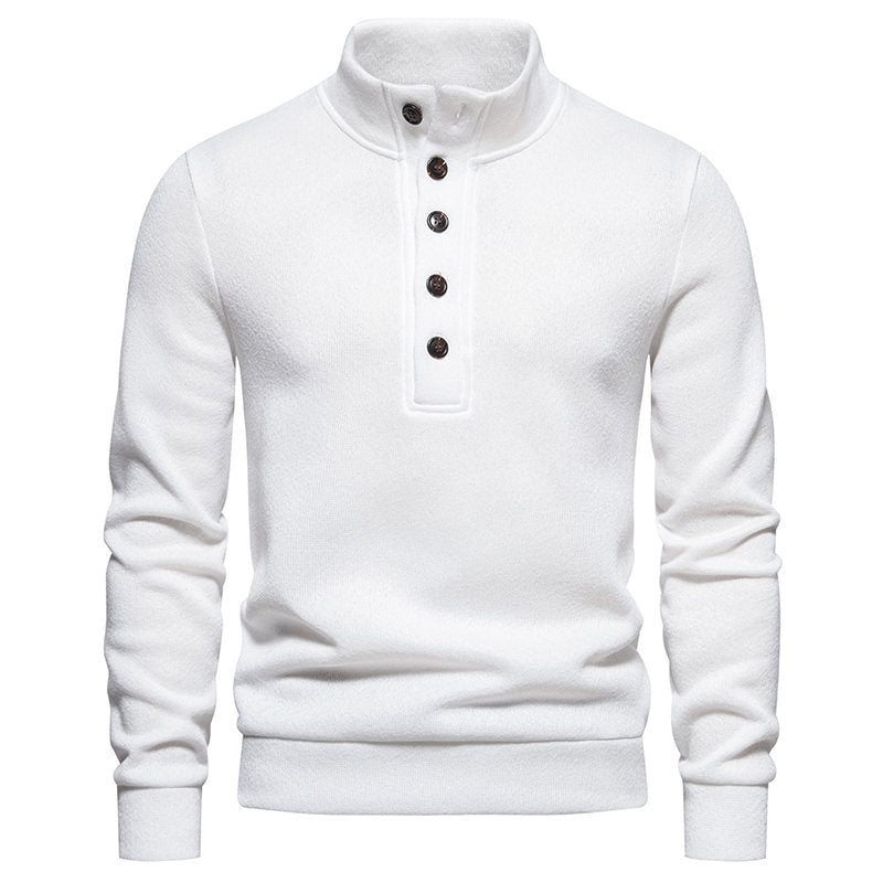 Herrarnas bekväma ståkragepullover med knapplist och strukturerad design Eva Jonsson-Eva Jonsson