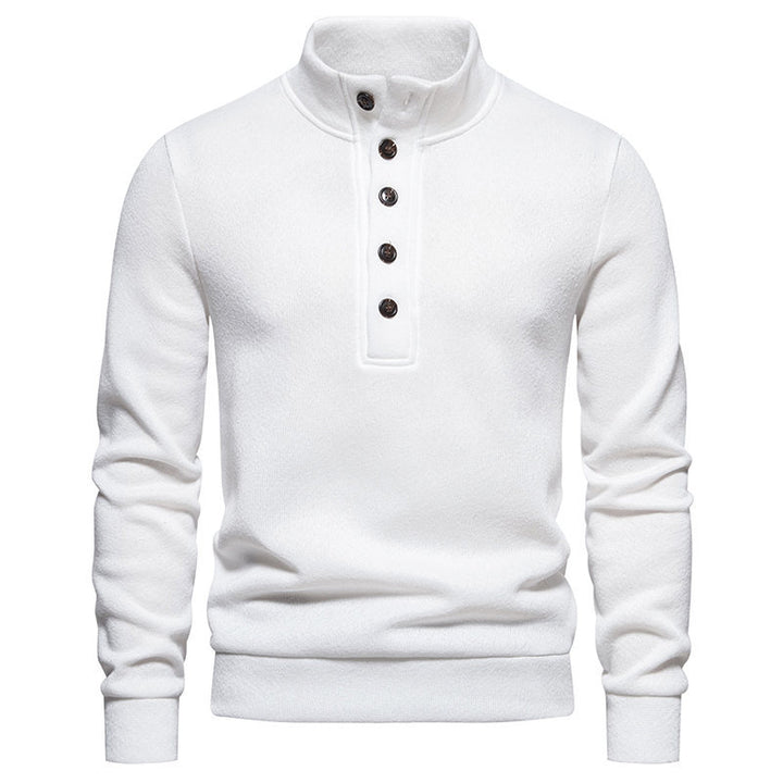 Herrarnas bekväma ståkragepullover med knapplist och strukturerad design Eva Jonsson-Eva Jonsson