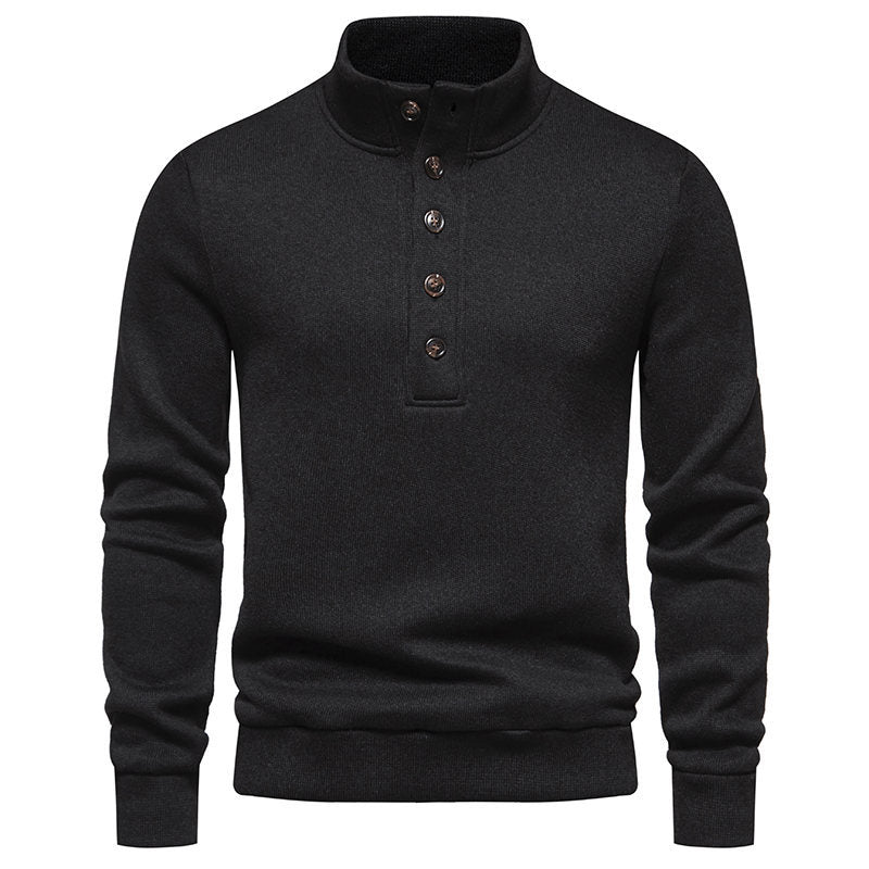 Herrarnas bekväma ståkragepullover med knapplist och strukturerad design Eva Jonsson-Eva Jonsson