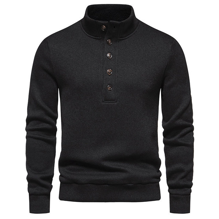 Herrarnas bekväma ståkragepullover med knapplist och strukturerad design Mirla-Eva Jonsson