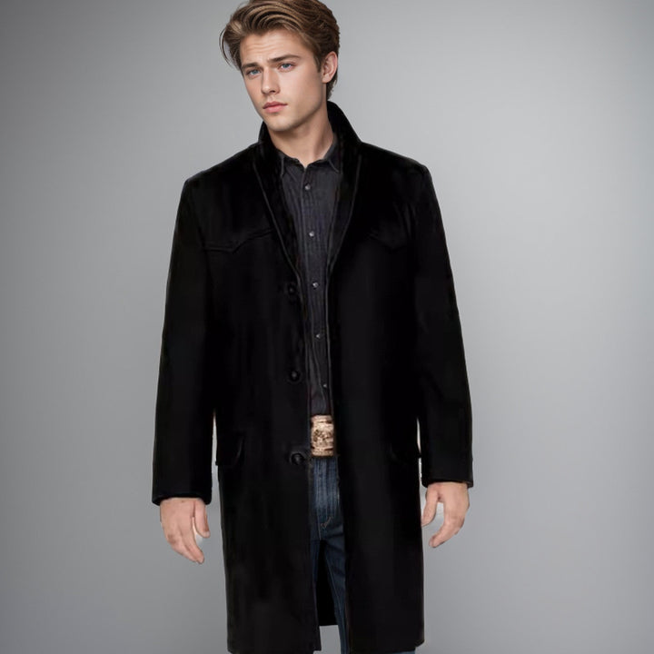 Herrarnas eleganta långärmade overcoat med moderna accenter Eva Jonsson-Eva Jonsson