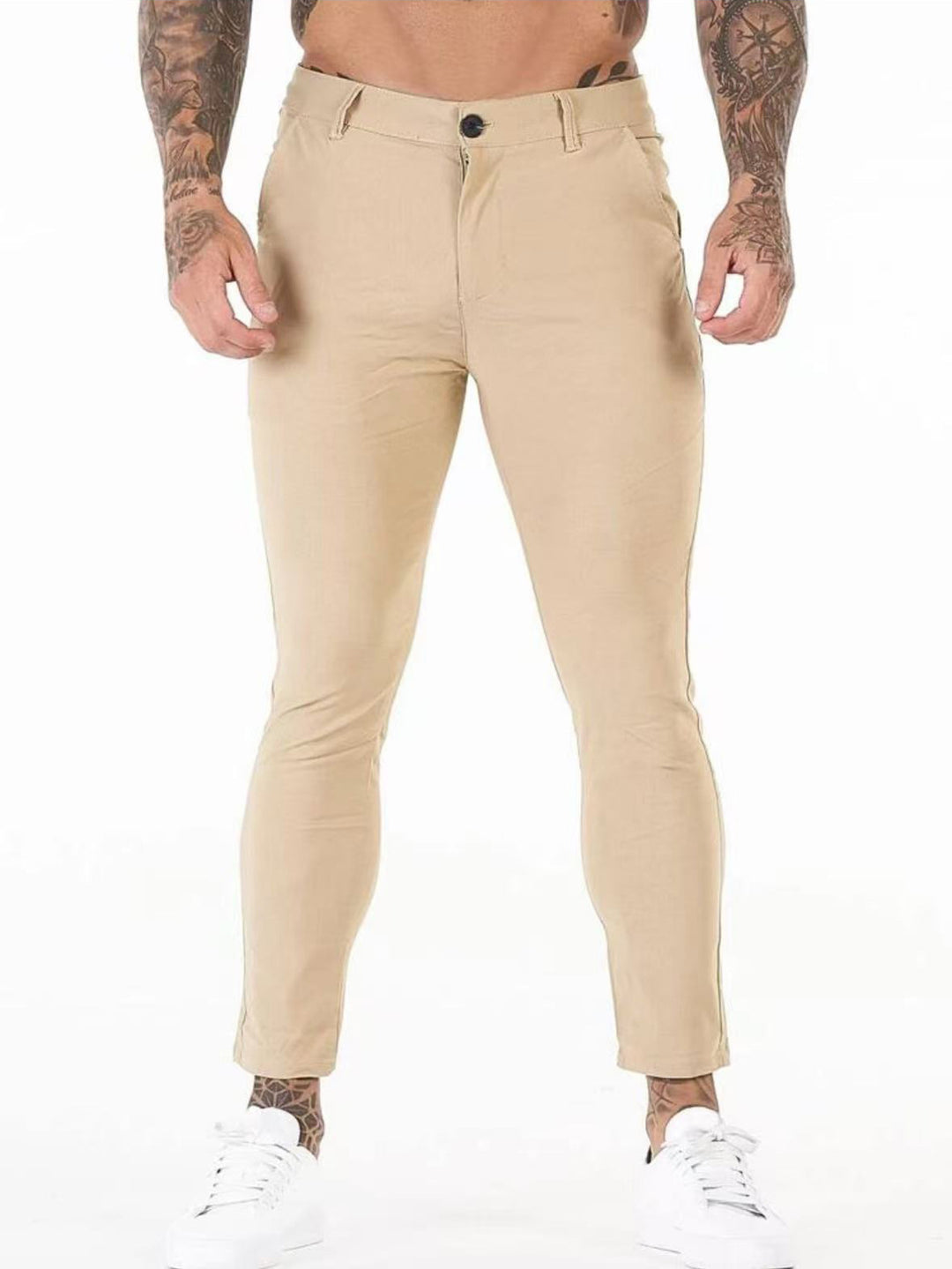 Herrarnas eleganta slim-fit chinos med elastisk midja och sidofickor Mirla-Eva Jonsson