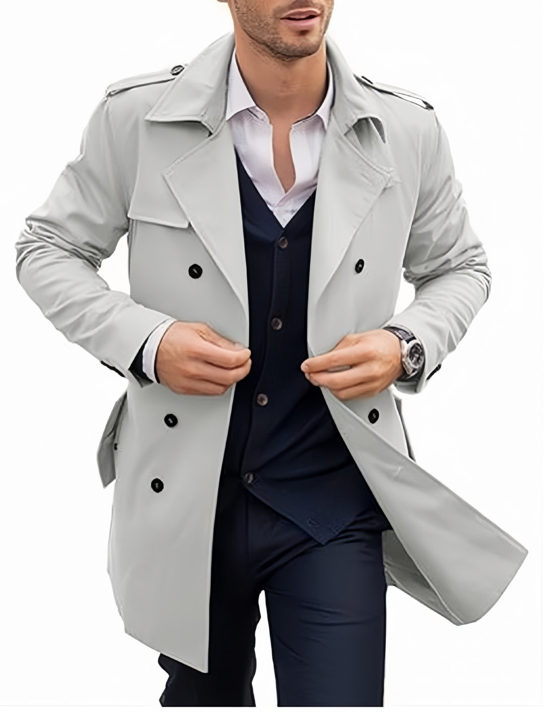 Herrarnas eleganta trenchcoat med strukturerad design och dubbelknappslå Eva Jonsson-Eva Jonsson