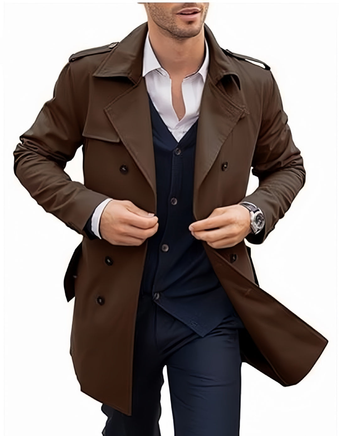 Herrarnas eleganta trenchcoat med strukturerad design och dubbelknappslå Mirla-Eva Jonsson