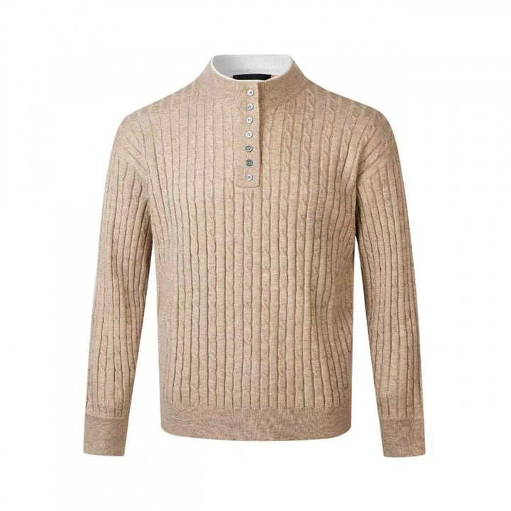 Herrarnas finstickad pullover med dekorativa knapplösningar Mirla-Eva Jonsson