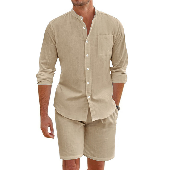 Herrarnas fritids-casual set med långärmad skjorta och shorts Mirla-Eva Jonsson