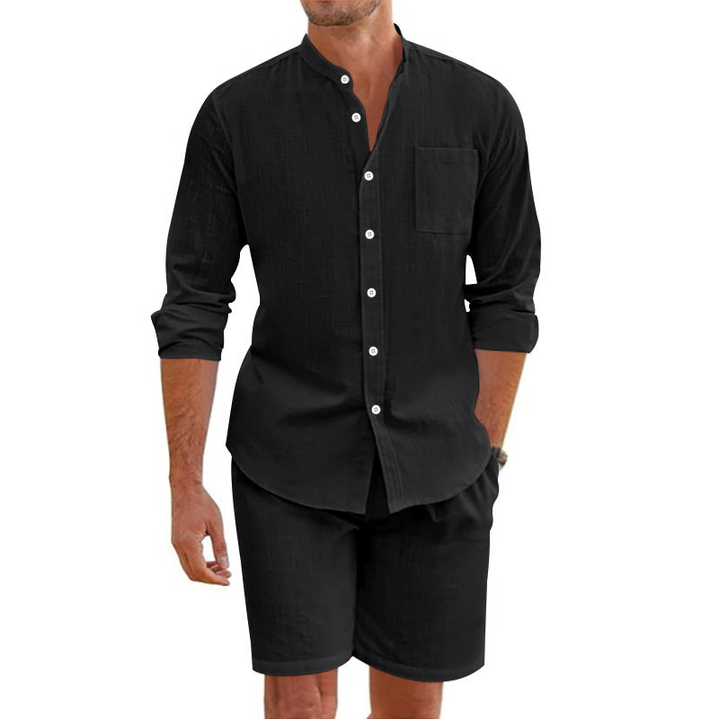 Herrarnas fritids-casual set med långärmad skjorta och shorts Mirla-Eva Jonsson