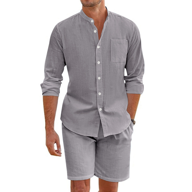 Herrarnas fritids-casual set med långärmad skjorta och shorts Mirla-Eva Jonsson