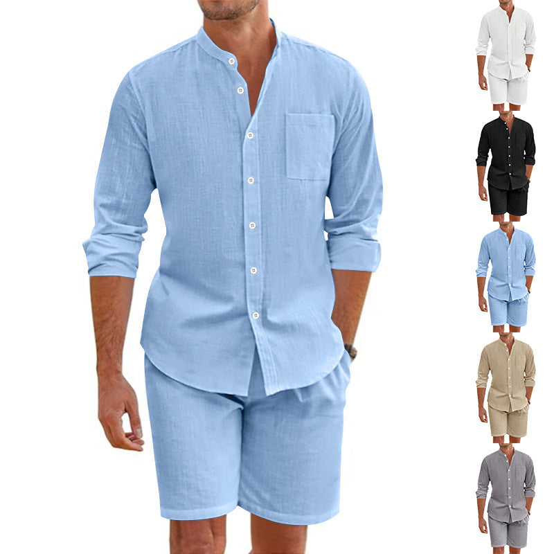 Herrarnas fritids-casual set med långärmad skjorta och shorts Mirla-Eva Jonsson