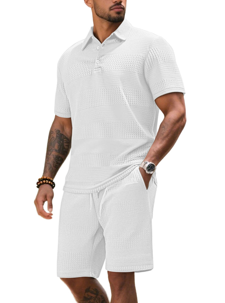 Herrarnas fritidsdräkt med strukturerad polotröja och shorts Eva Jonsson-Eva Jonsson