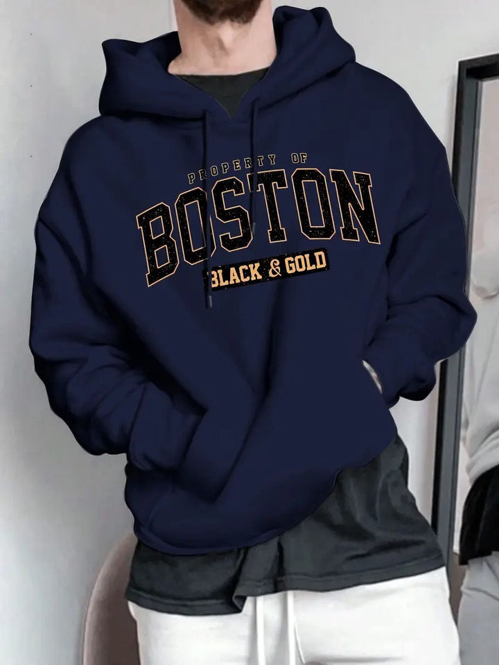 Herrarnas hoodie med slående Boston-mönster och mjuk insida Mirla-Eva Jonsson