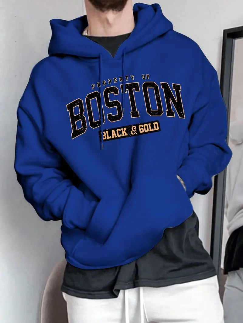 Herrarnas hoodie med slående Boston-mönster och mjuk insida Mirla-Eva Jonsson
