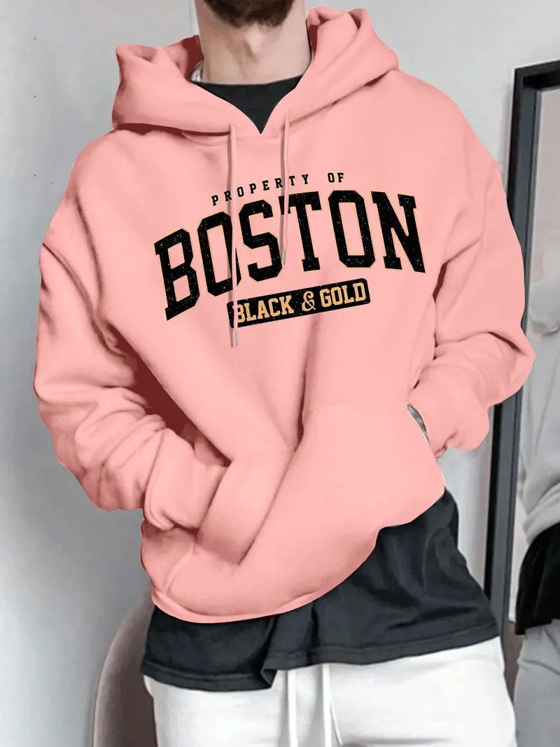 Herrarnas hoodie med slående Boston-mönster och mjuk insida Mirla-Eva Jonsson