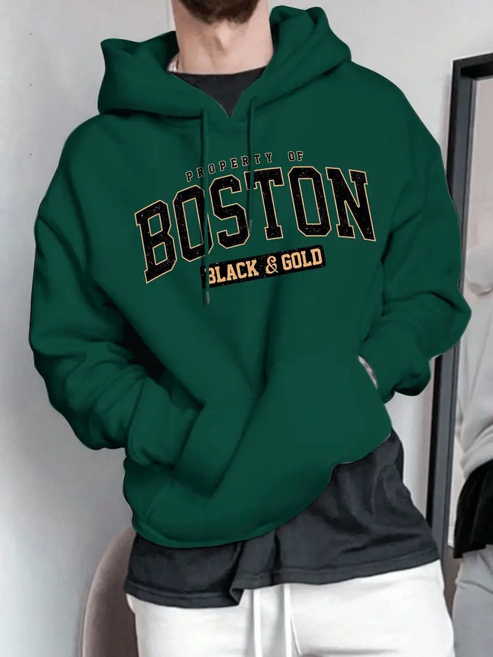 Herrarnas hoodie med slående Boston-mönster och mjuk insida Mirla-Eva Jonsson
