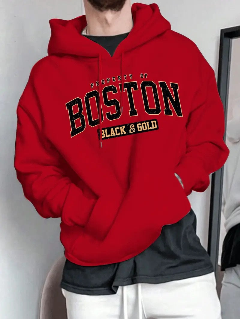 Herrarnas hoodie med slående Boston-mönster och mjuk insida Mirla-Eva Jonsson