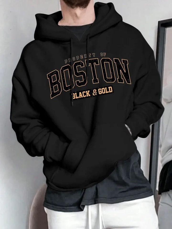 Herrarnas hoodie med slående Boston-mönster och mjuk insida Mirla-Eva Jonsson