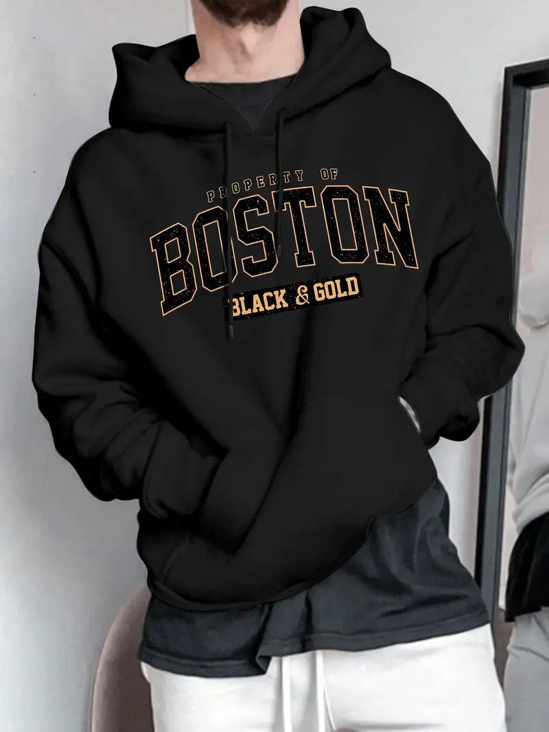 Herrarnas hoodie med slående Boston-mönster och mjuk insida Mirla-Eva Jonsson
