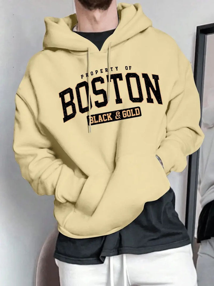 Herrarnas hoodie med slående Boston-mönster och mjuk insida Mirla-Eva Jonsson