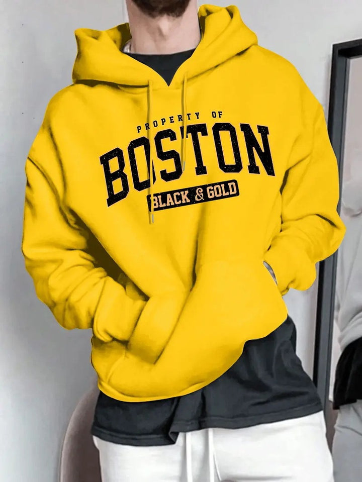 Herrarnas hoodie med slående Boston-mönster och mjuk insida Mirla-Eva Jonsson