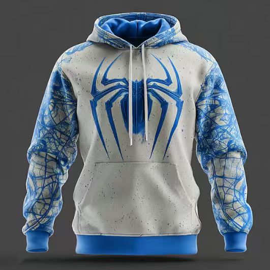 Herrarnas hoodies med unik spindelmönster och kontrasterande ärmar Mirla-Eva Jonsson