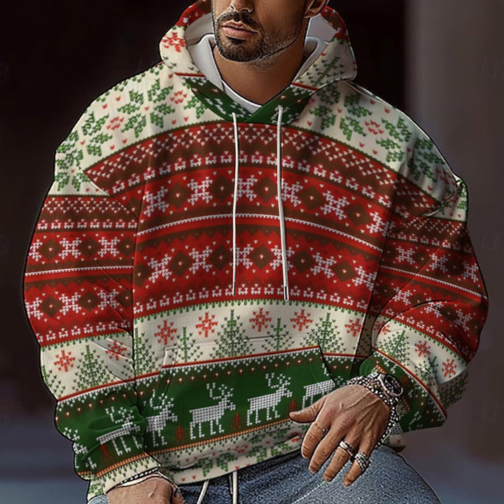 Herrarnas jul-hoodie med färggrafisk design och bekväm passform Mirla-Eva Jonsson