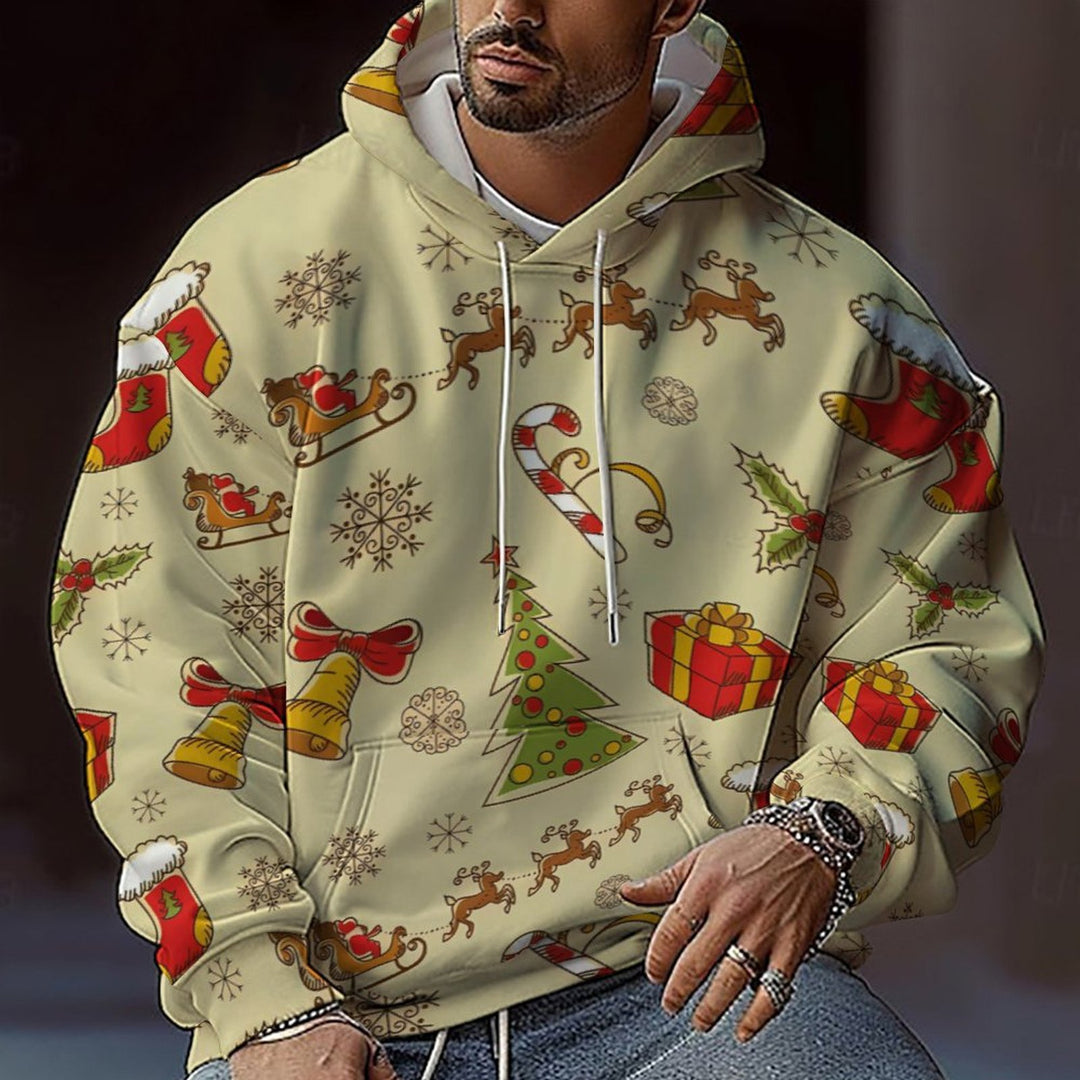 Herrarnas jul-hoodie med färggrafisk design och bekväm passform Mirla-Eva Jonsson