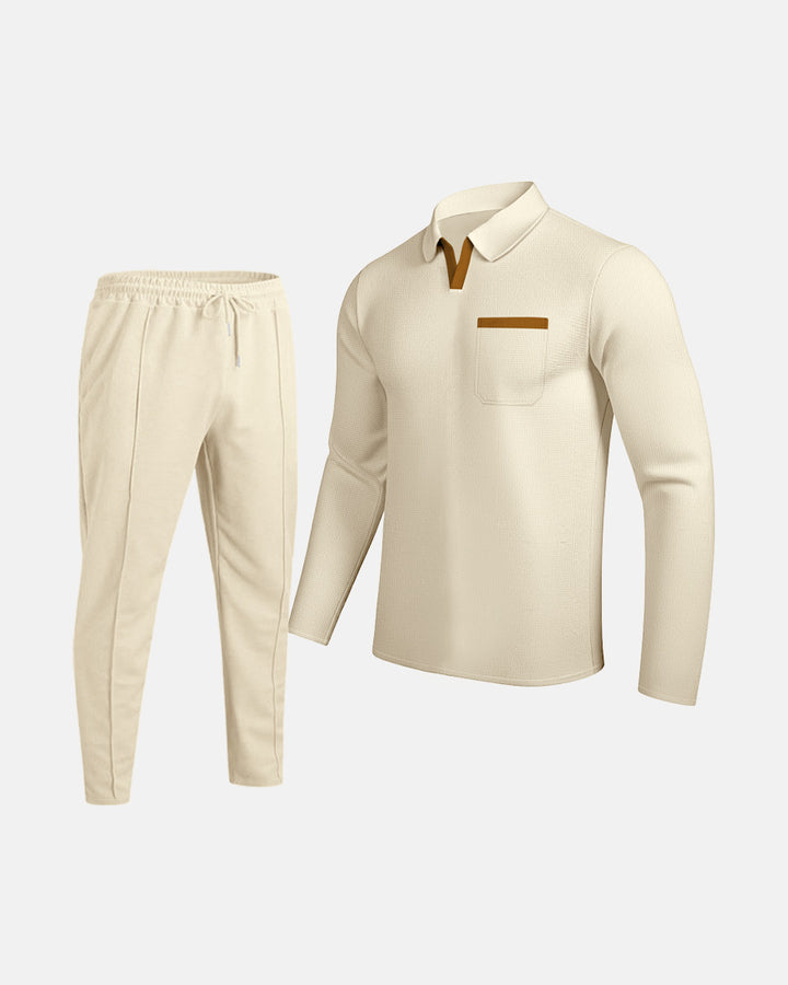 Herrarnas kombinationsoutfit med polotröja och joggingbyxor Mirla-Eva Jonsson