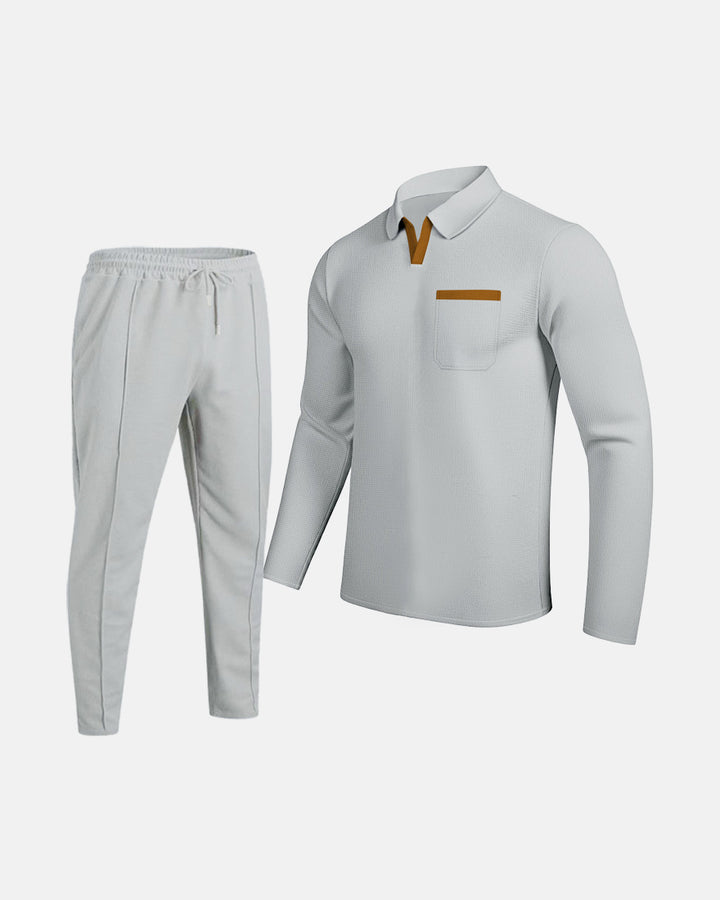 Herrarnas kombinationsoutfit med polotröja och joggingbyxor Mirla-Eva Jonsson