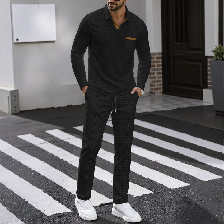 Herrarnas kombinationsoutfit med polotröja och joggingbyxor Mirla-Eva Jonsson