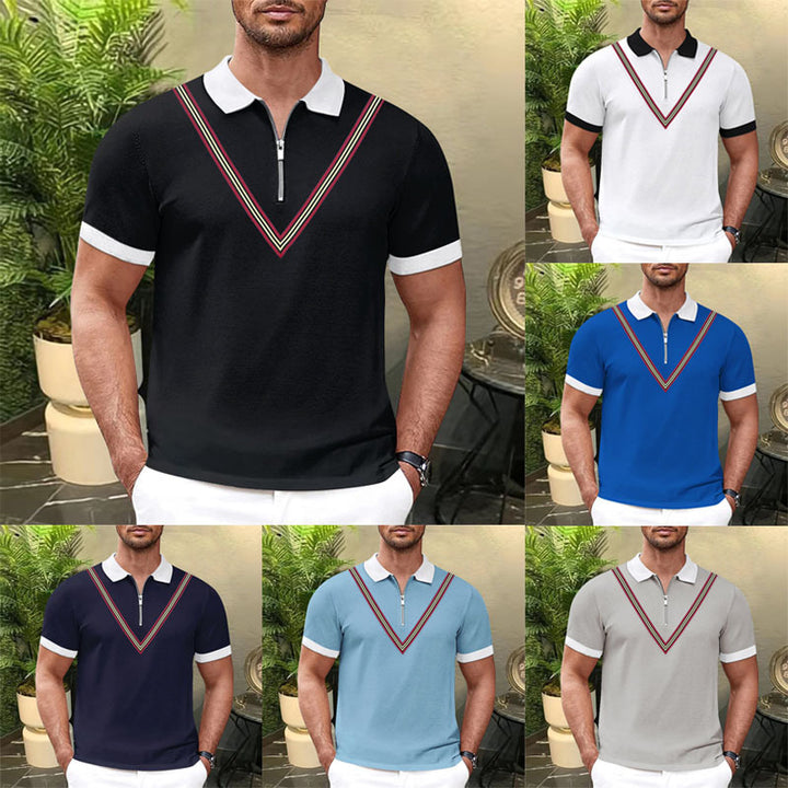 Herrarnas kortärmad polo med dragkedja och färgade accenter Eva Jonsson-Eva Jonsson