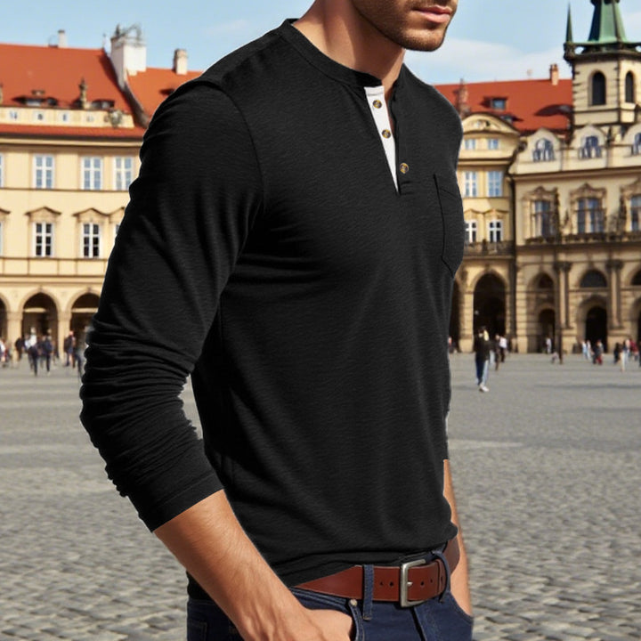 Herrarnas långärmad Henley-tröja med knappslå och eleganta detaljer Eva Jonsson-Eva Jonsson