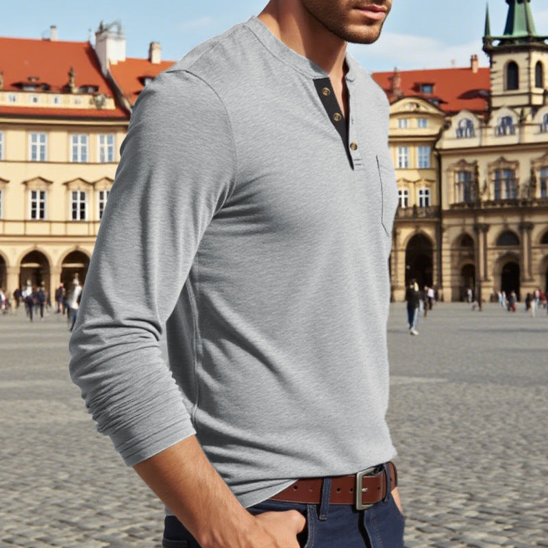 Herrarnas långärmad Henley-tröja med knappslå och eleganta detaljer Eva Jonsson-Eva Jonsson
