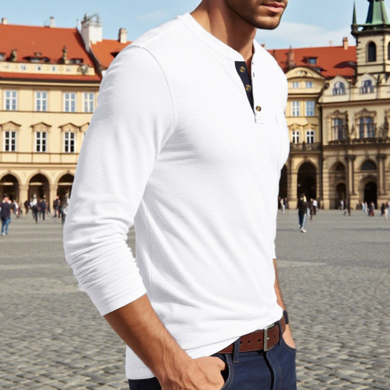 Herrarnas långärmad Henley-tröja med knappslå och eleganta detaljer Eva Jonsson-Eva Jonsson