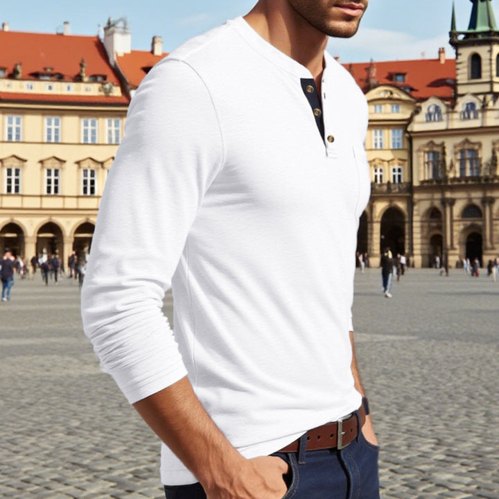 Herrarnas långärmad Henley-tröja med knappslå och eleganta detaljer Eva Jonsson-Eva Jonsson
