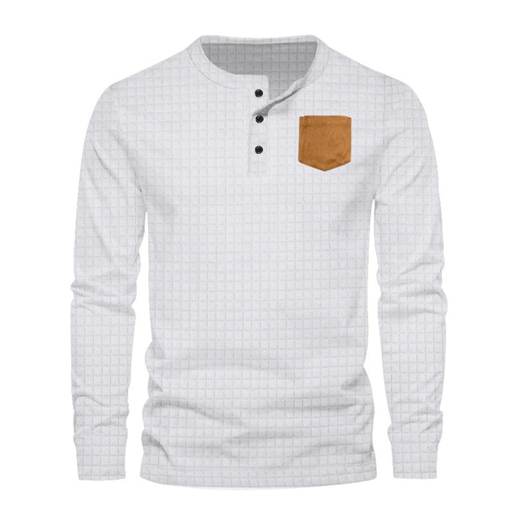 Herrarnas långärmad Henley-tröja med strukturerad design och kontrasterande bröstficka Eva Jonsson-Eva Jonsson