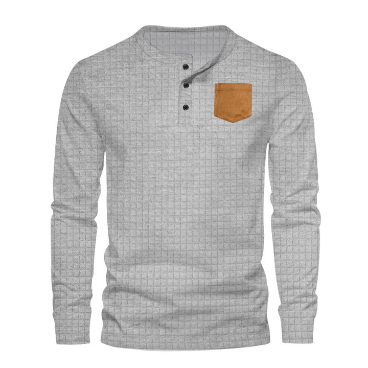 Herrarnas långärmad Henley-tröja med strukturerad design och kontrasterande bröstficka Eva Jonsson-Eva Jonsson