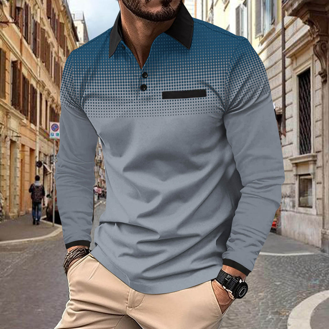 Herrarnas långärmad poloshirt med moderna designelementen Mirla-Eva Jonsson