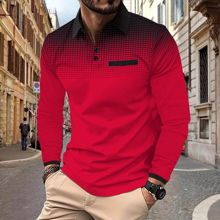 Herrarnas långärmad poloshirt med moderna designelementen Mirla-Eva Jonsson