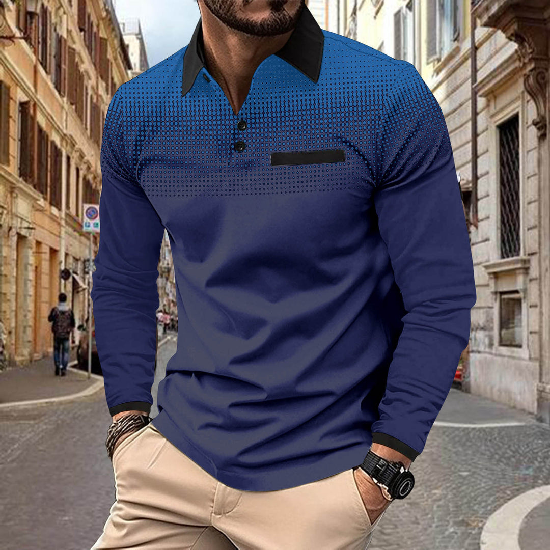 Herrarnas långärmad poloshirt med moderna designelementen Mirla-Eva Jonsson