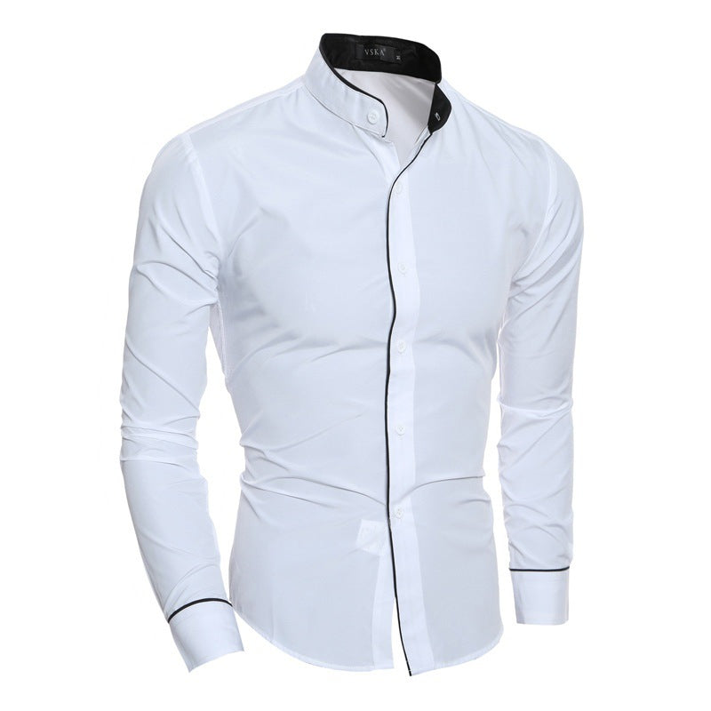 Herrarnas långärmad skjorta med modern ståkrage och fin kontrastsöm Mirla-Eva Jonsson