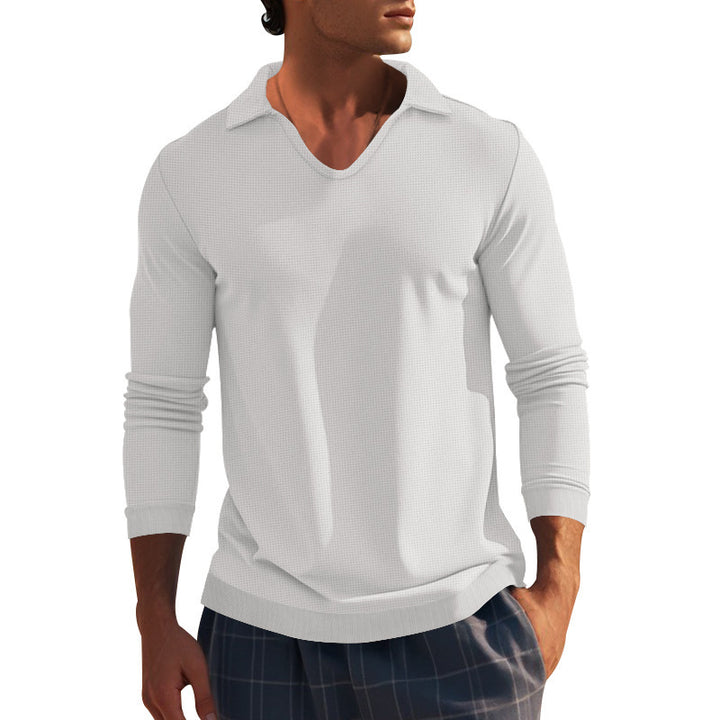Herrarnas långärmad t-shirt med modern V-hals och strukturerad design Mirla-Eva Jonsson