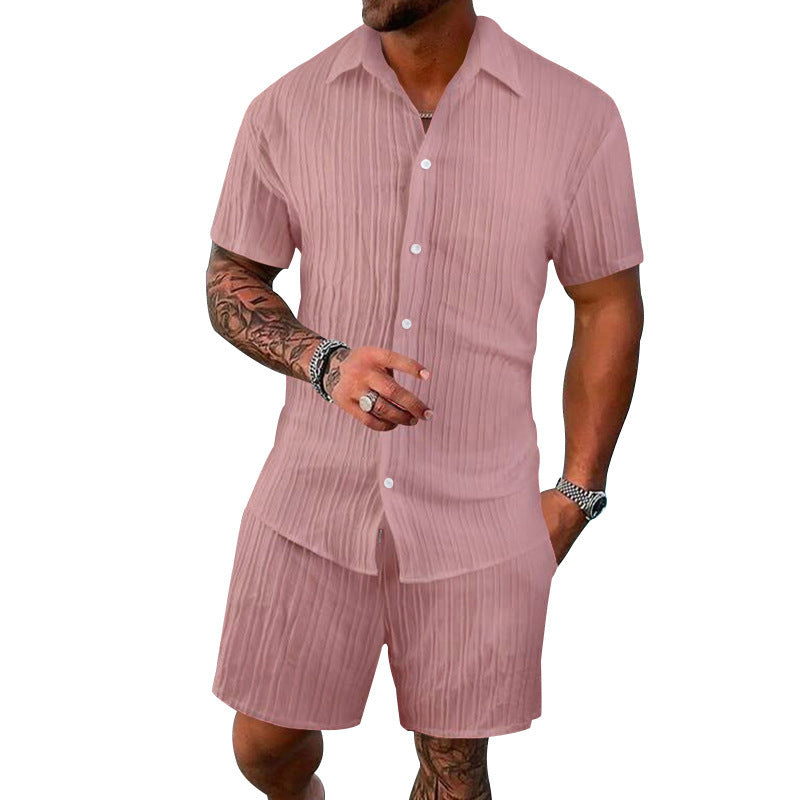 Herrarnas luftig kortärmad skjorta och shorts-set med strukturerad design Mirla-Eva Jonsson