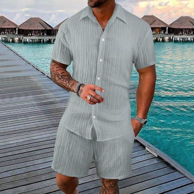 Herrarnas luftig kortärmad skjorta och shorts-set med strukturerad design Mirla-Eva Jonsson