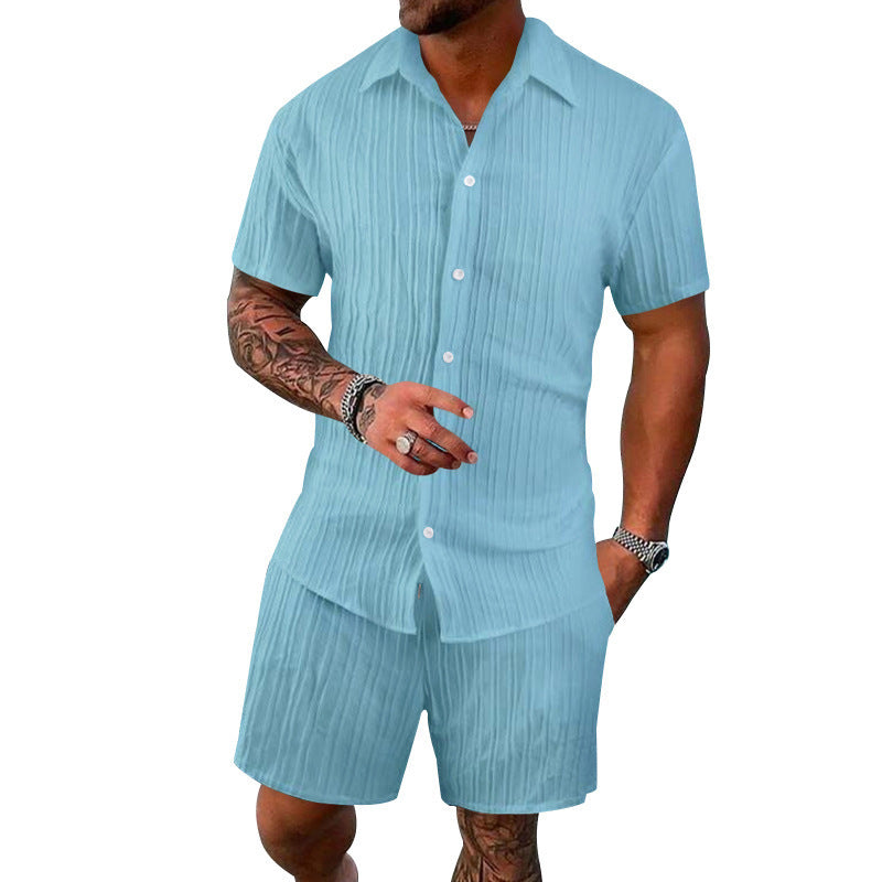 Herrarnas luftig kortärmad skjorta och shorts-set med strukturerad design Mirla-Eva Jonsson